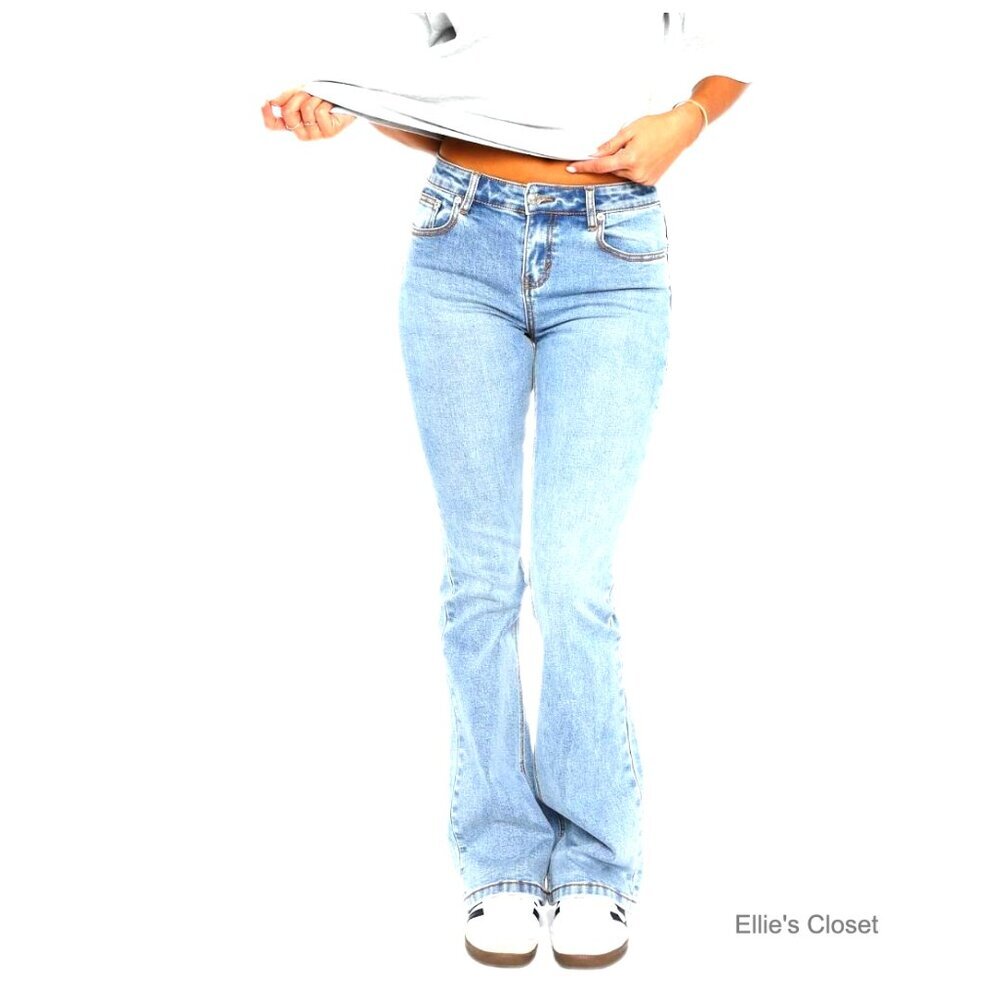 Stretch Low Rise Double Button Elastic Skinny Vintage Flare Jeans